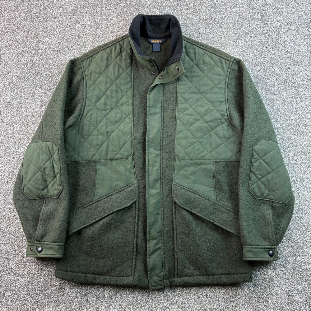 Woolrich Field Jacket Mens M Green Wool Blend Quilted Hunting Coat 6393